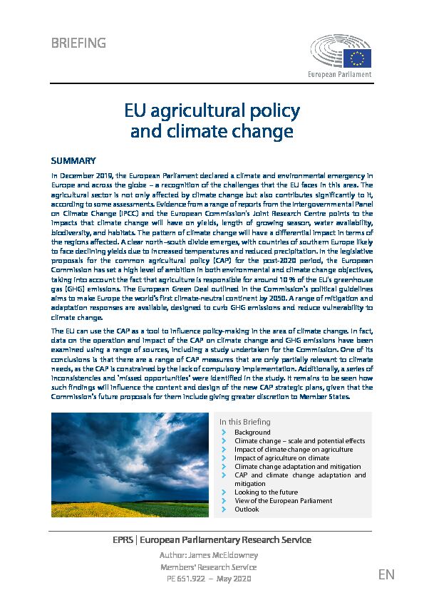 EU agricultural policy and climate change - European Parliament