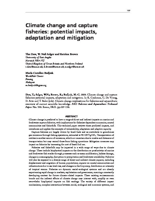 Climate change and capture fisheries: potential impacts, adaptation