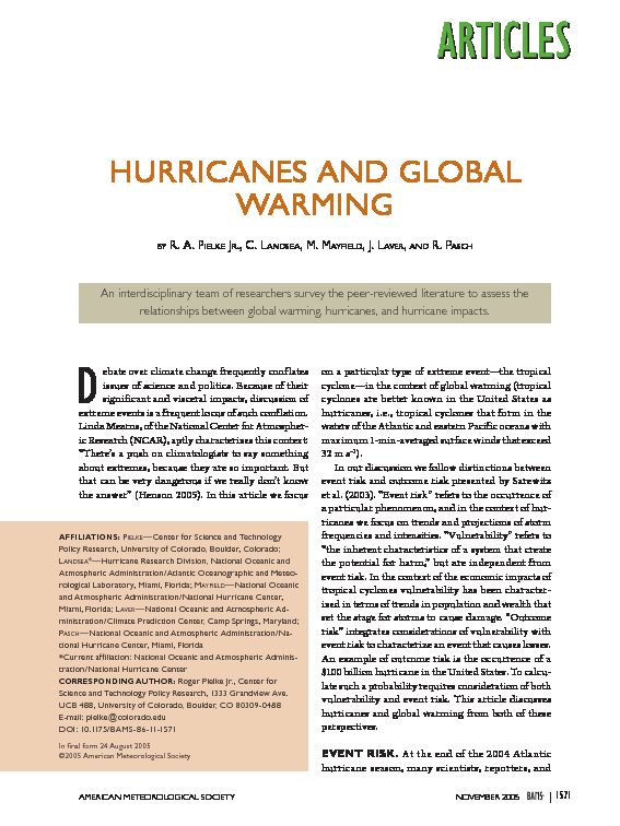 HURRICANES AND GLOBAL WARMING