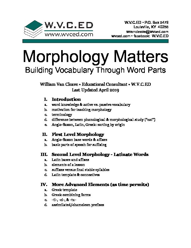 [PDF] Morphology Matters - William Van Cleave