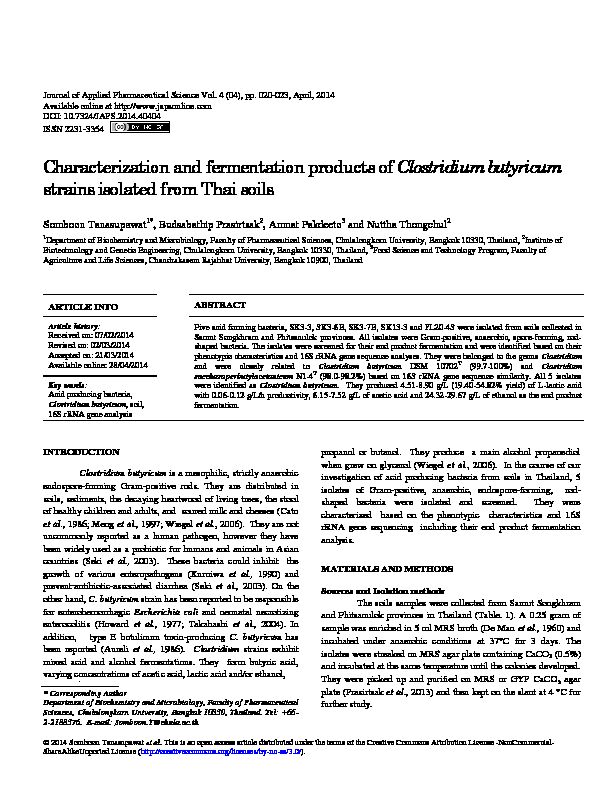 Characterization and fermentation products of Clostridium butyricum