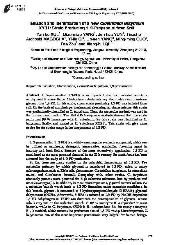 Isolation and Identification of a New Clostridium Butyricum