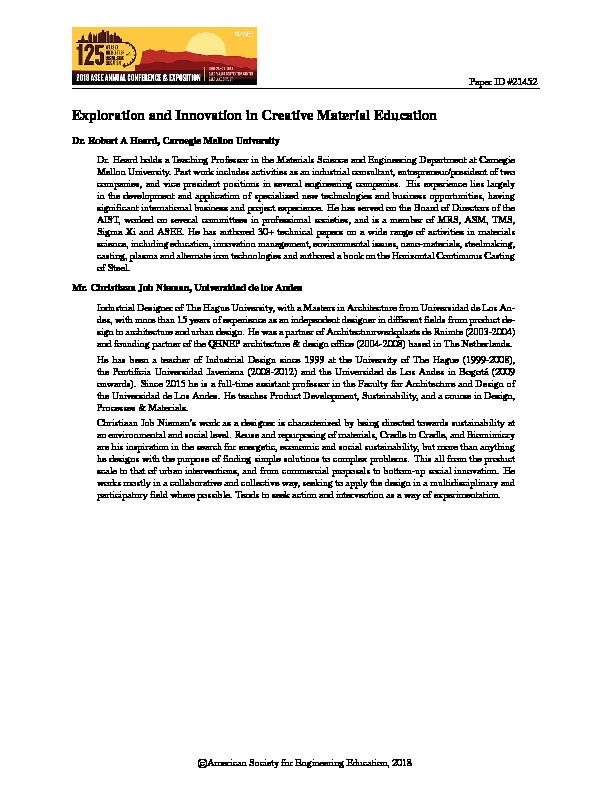 Exploration and Innovation in Creative Material Education - Asee peer