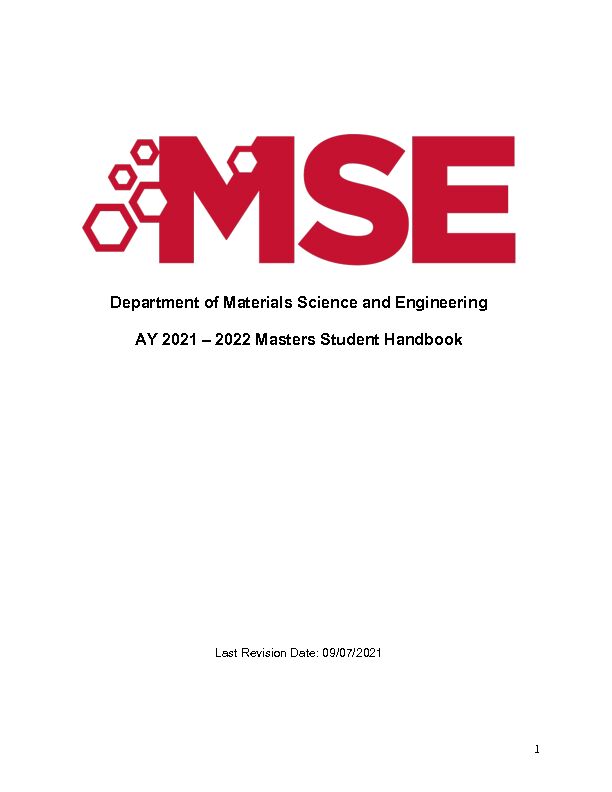 Department of Materials Science and Engineering AY 2021