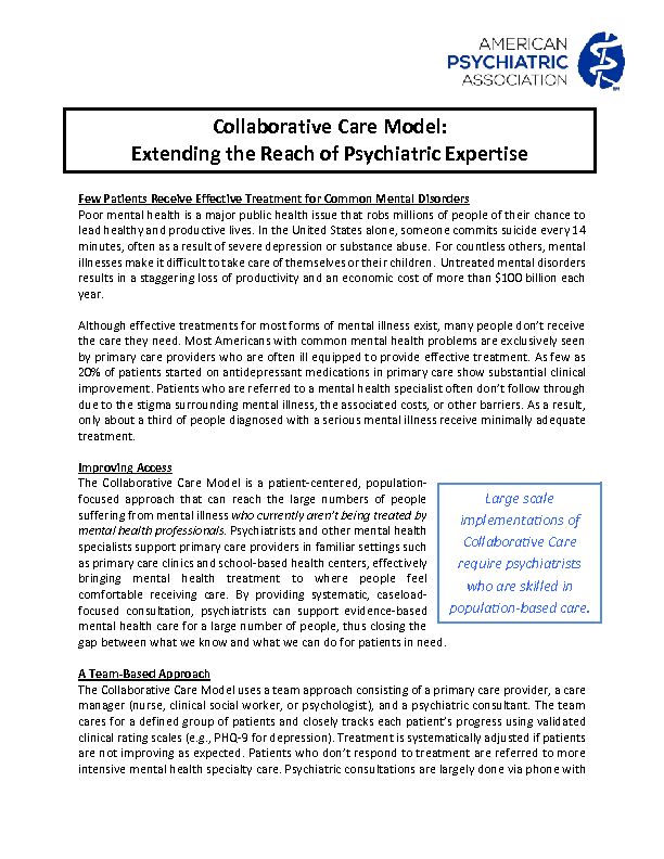 [PDF] Collaborative Care Model - New Jersey Psychiatric Association