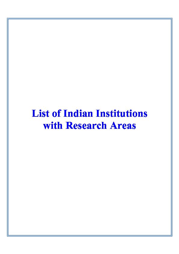 [PDF] List of Indian Institutions with Research Areas - Department Of