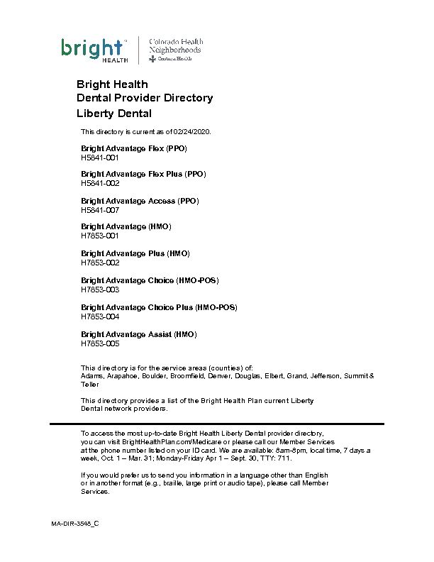 [PDF] Bright Health Dental Provider Directory Liberty Dental