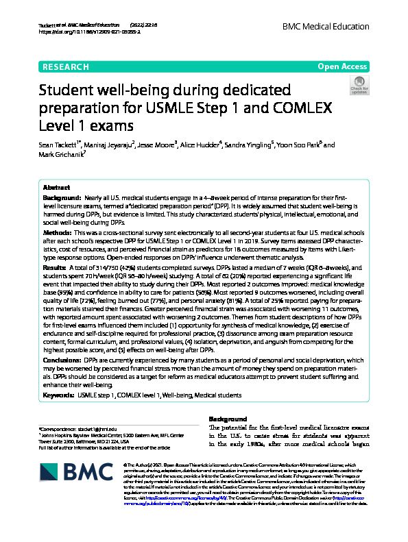 [PDF] Student well-being during dedicated preparation for USMLE Step 1