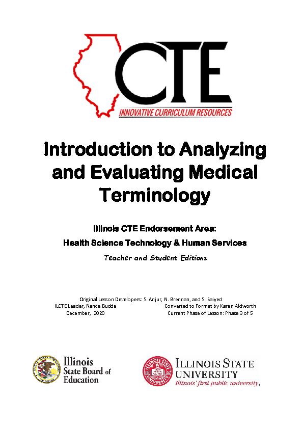 [PDF] Introduction to Analyzing and Evaluating Medical Terminology