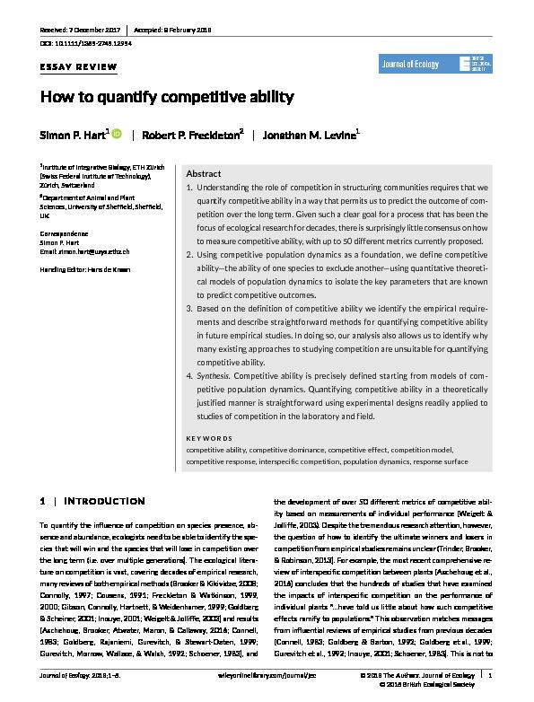 [PDF] How to quantify competitive ability - Institute of Ecology and Evolution