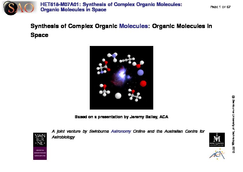 [PDF] Synthesis of Complex Organic Molecules: Organic Molecules in Space