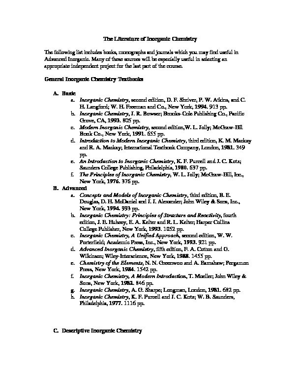 [PDF] The Literature of Inorganic Chemistry The following list includes