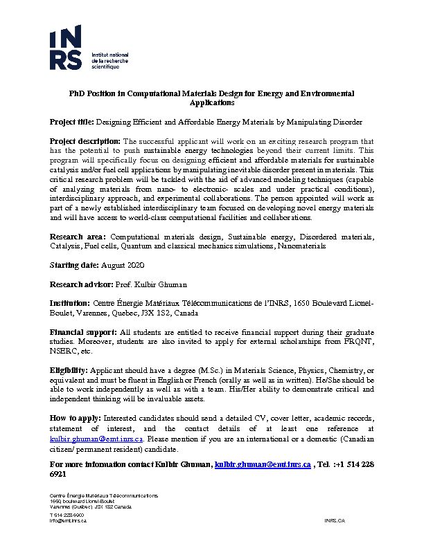 [PDF] PhD Position in Computational Materials Design for Energy and