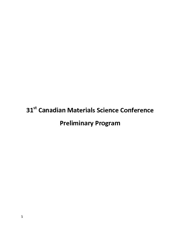 31 Canadian Materials Science Conference Preliminary Program