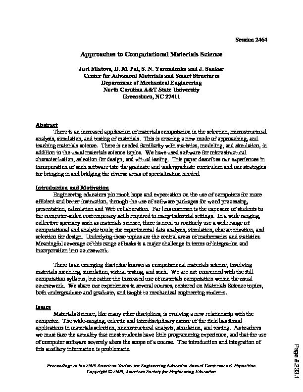 [PDF] Approaches To Computational Materials Science - Asee peer logo