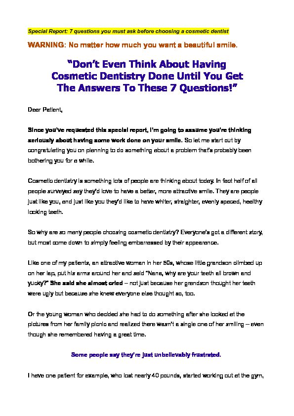 [PDF] “Dont Even Think About Having Cosmetic  - The Smile Dentist