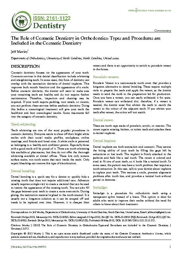 The Role of Cosmetic Dentistry in Orthodontics-Types and