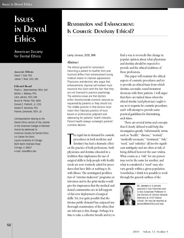 Issues in Dental Ethics Issues in Dental Is Cosmetic
