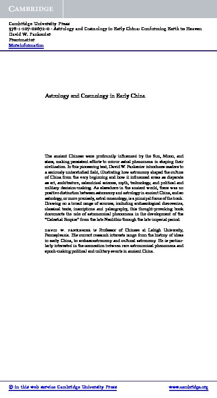 Astrology and Cosmology in Early China - Cambridge