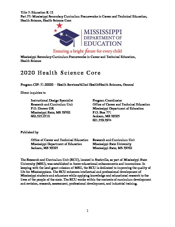 [PDF] 2020 Health Science Core - Mississippi Secretary of State - MSGOV