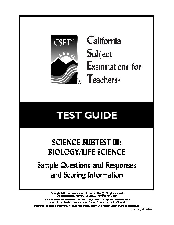 [PDF] Sample Test Questions for CSET: Science Subtest III - TEST GUIDE