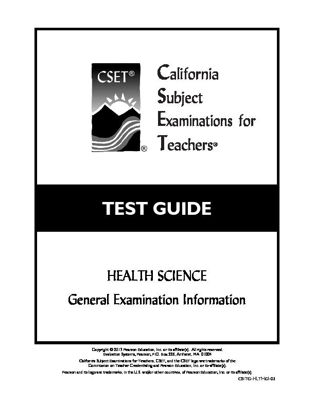 [PDF] General Information About the CSET: Health Science - TEST GUIDE