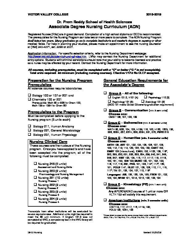 [PDF] Associate Degree Nursing Curriculum (ADN) - Victor Valley College