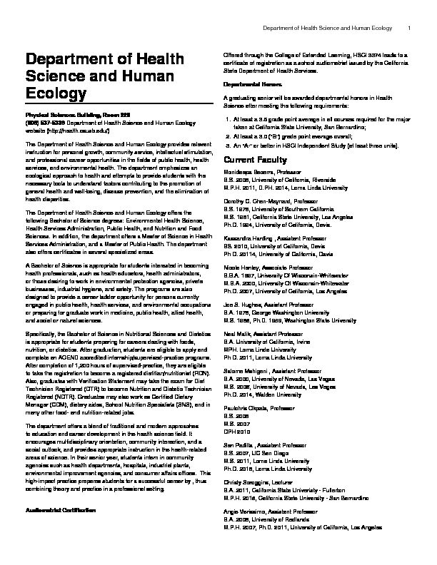 [PDF] Department of Health Science and Human Ecology