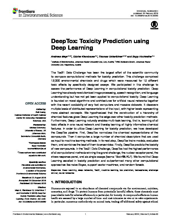 [PDF] DeepTox: Toxicity Prediction using Deep Learning