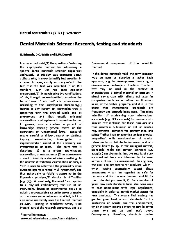 [PDF] Dental Materials Science: Research, testing and standards - ISO