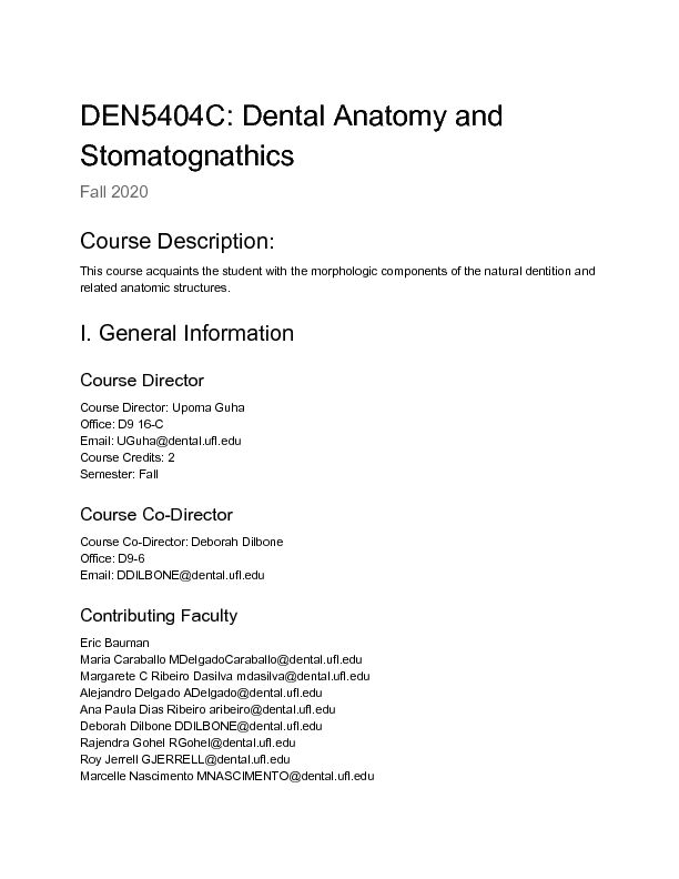 [PDF] DEN5404C: Dental Anatomy and Stomatognathics - UF College of