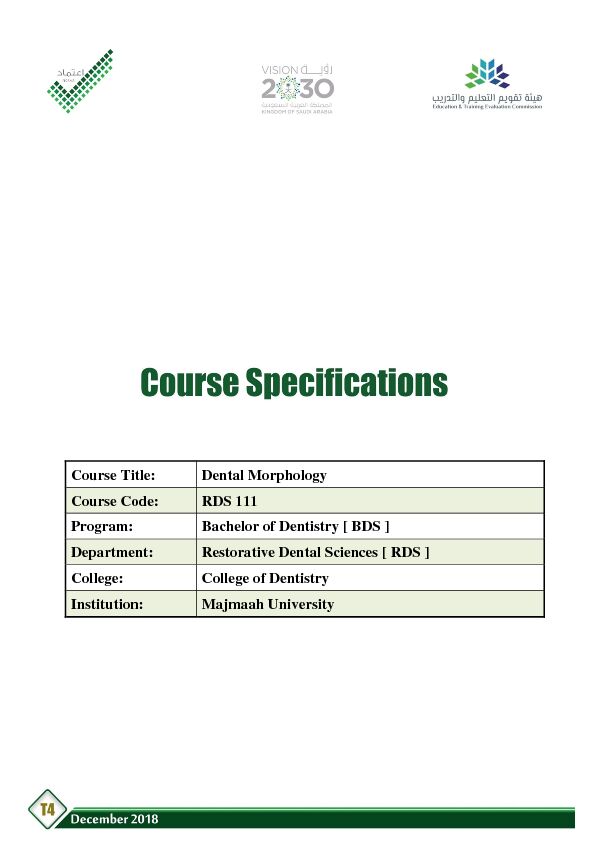 [PDF] Dental Morphology - Course Specifications