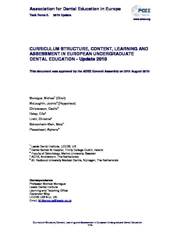 [PDF] Association for Dental Education in Europe CURRICULUM  - ADEE