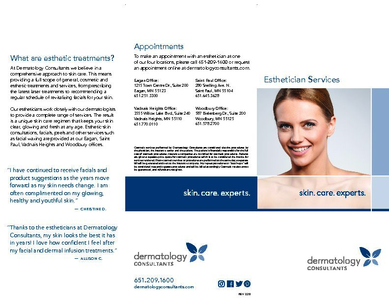 [PDF] Esthetician Services - Dermatology Consultants
