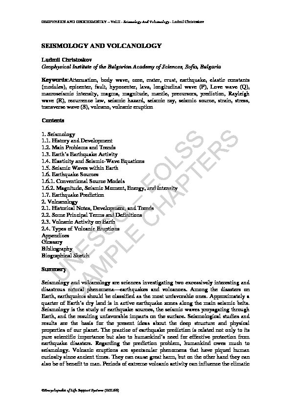 [PDF] Seismology And Volcanology - Encyclopedia of Life Support Systems