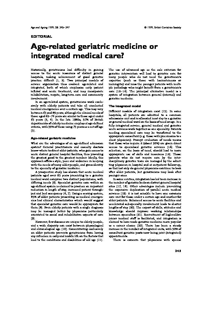 Age-related geriatric medicine or integrated medical care? - Oxford
