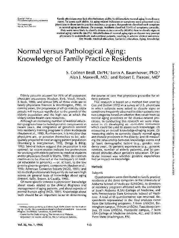 Normal versus Pathological Aging: Knowledge of Family Practice