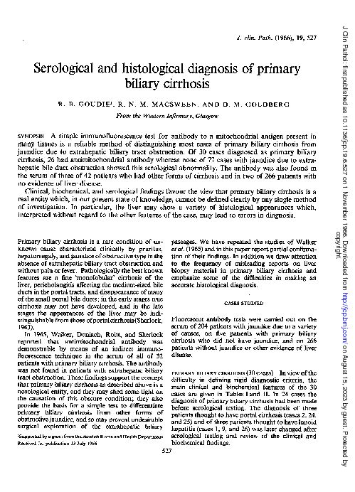 Serological and histological diagnosis of primary biliary cirrhosis