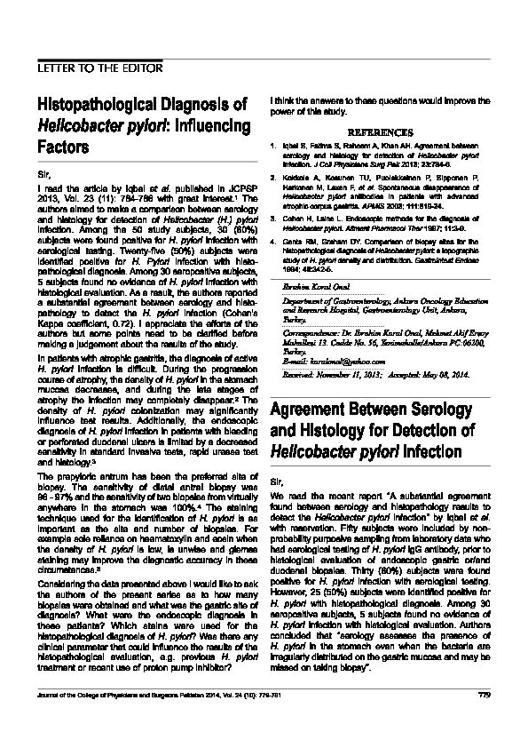 Histopathological Diagnosis of Helicobacter pylori: Influencing Factors