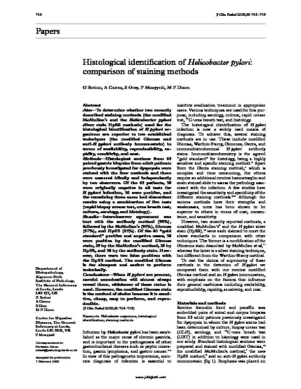 [PDF] Papers Histological identification of Helicobacter pylori - NCBI