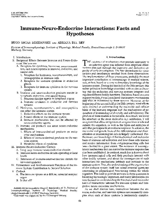 Immune-Neuro-Endocrine Interactions: Facts and Hypotheses