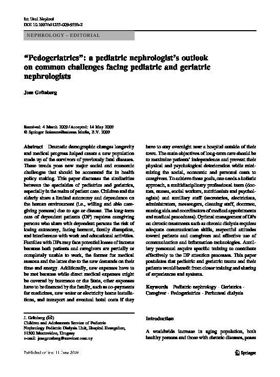 [PDF] Pedogeriatrics: a pediatric nephrologists outlook on common