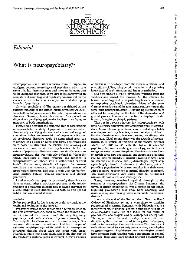 NEUROLOGY NEUROSURGERY & PSYCHIATRY - Journal of