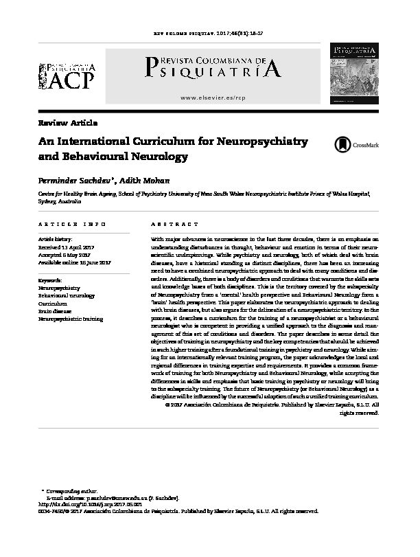 [PDF] An International Curriculum for Neuropsychiatry and Behavioural