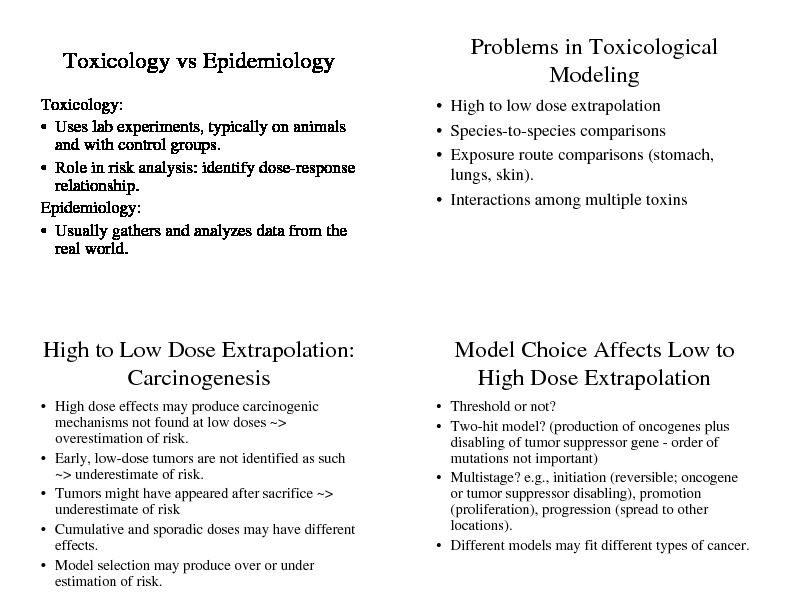 [PDF] Toxicology vs Epidemiology Problems in Toxicological Modeling