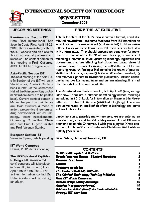[PDF] INTERNATIONAL SOCIETY ON TOXINOLOGY NEWSLETTER