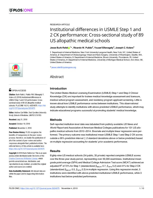 [PDF] Institutional differences in USMLE Step 1 and 2 CK performance