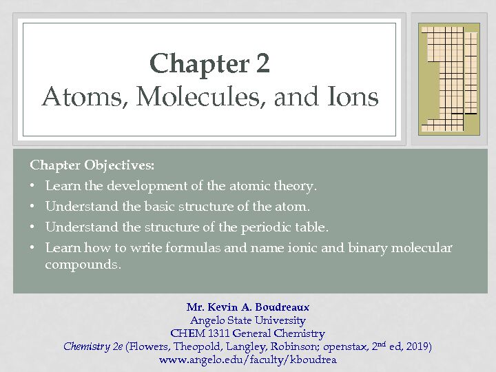[PDF] Chapter 2 Atoms, Molecules, and Ions - Angelo State University