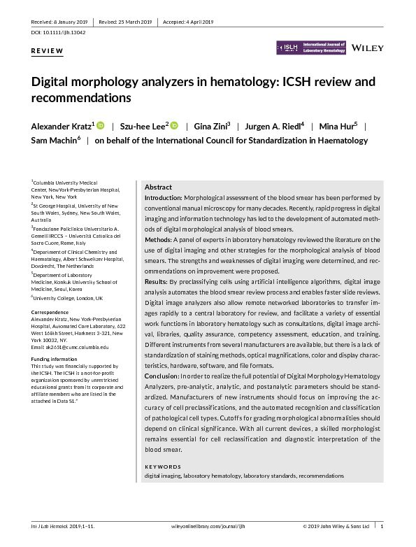 [PDF] Digital morphology analyzers in hematology: ICSH review  - IACLD