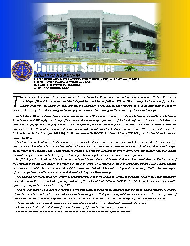 [PDF] COLLEGE OF SCIENCE - Office of the University Registrar